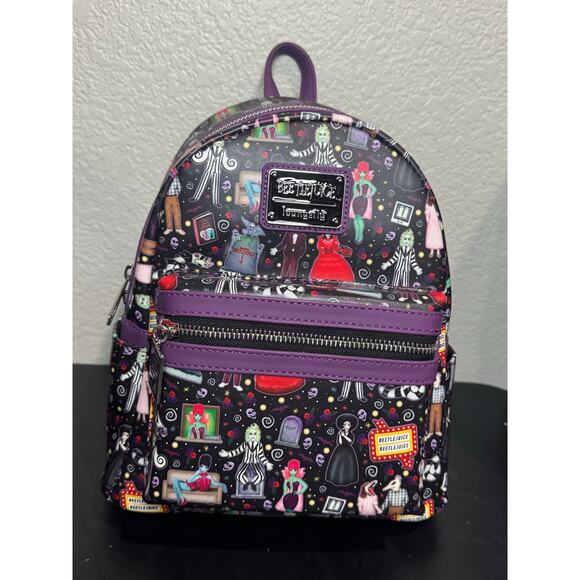 Loungefly Beetlejuice Icons Mini Backpack All Over Print NWT Purple AOP main image 6